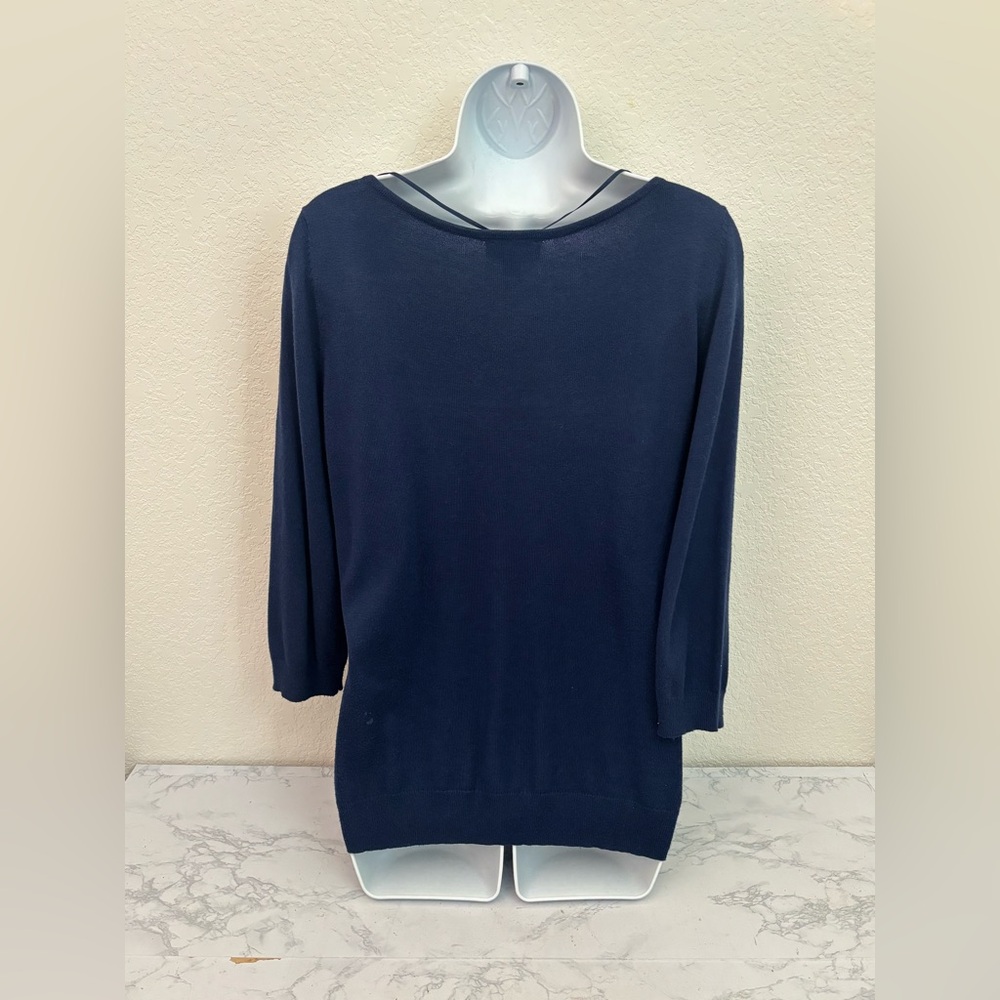 WORTHINGTON Dark Blue Long Sleeve Boat Neck Pullover Womens Top Sz Large Knit - Picture 3 of 5